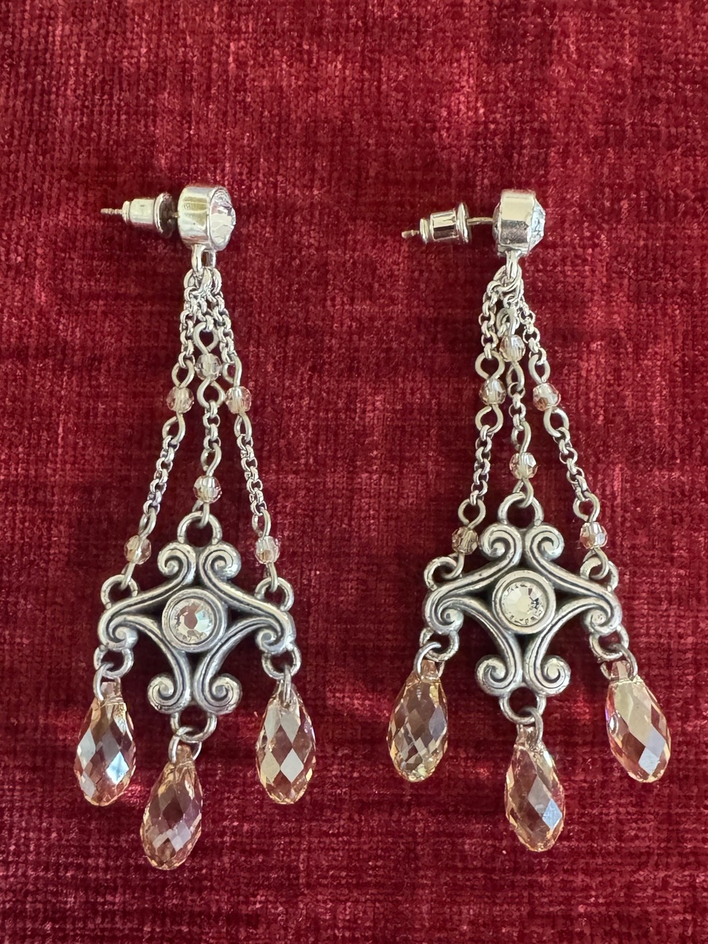 Gorgeous Brighton Silver-Plated Dangle Chandelier Earrings with Crystal Drops